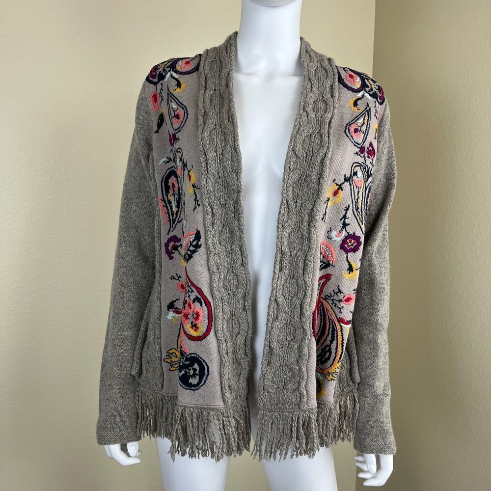 Sleeping On Snow Women Size M Folklore Embroidered Cardigan Paisley Sweater Boho - Picture 6 of 15